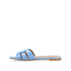 ARRINA Statement Patent Slide Sandals in Wide - Blue Patent