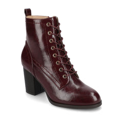 BAYLOR Wide-Calf Vegan Leather Lace-Up Booties in Oxblood Patent