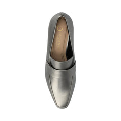 Celina Kitten Heel Loafers in Croco Statement Wide - Pewter