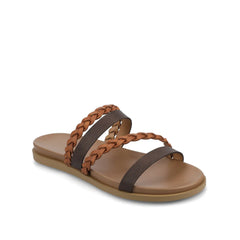 Colette Slide Sandals in Vegan Leather - Cognac