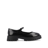 KAMIE Wide Fit Mary Jane Flats with Lug Sole in Black PU