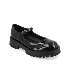 KAMIE Patent Leather Mary Jane Flats with Lug Sole - Black