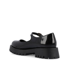 KAMIE Patent Leather Mary Jane Flats with Lug Sole - Black