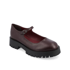 KAMIE Wide Fit Mary Jane Flats in Wine Patent Leather