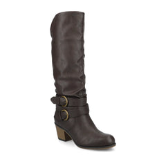 Wide Width Late Boots with Footbed - Dark Brown PU