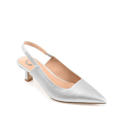 Paulina Slingback Kitten Heels in Patent Silver