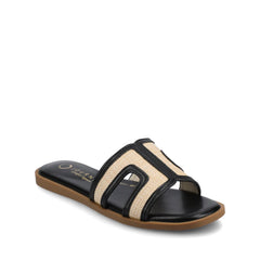 PRIMAH Flat Sandals in Black and Natural Raffia