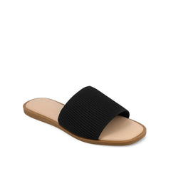 Prisilla Wide Slide Sandals in Black Knit Fabric