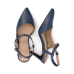 Scipio Crossover Ankle Strap Pumps in Navy Nubuck