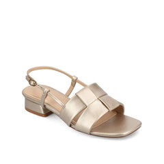 Tabatha Low Block Heels in Vegan Leather - Wide Fit (Champagne)