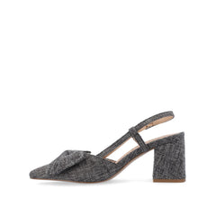 Tailynn Slingback Block Heels in Charcoal Linen Fabric