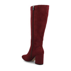 AMEYLIA Wide Calf Knee-High Boots in Oxblood Faux Suede
