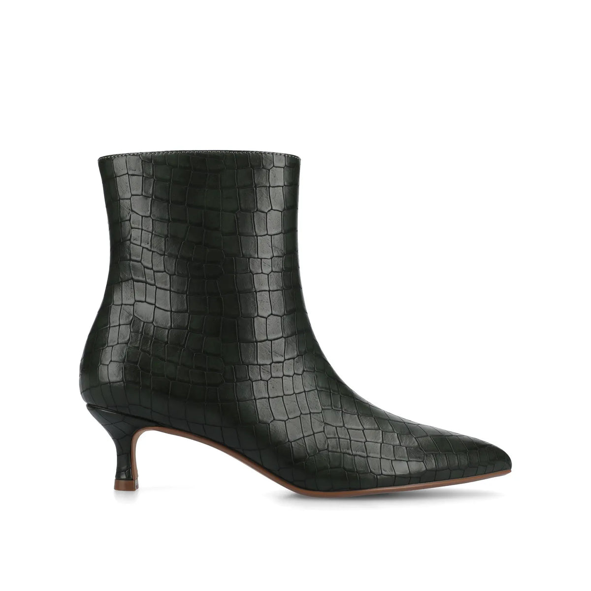 Arely Wide Calf Pointed Toe Booties in Olive Croco