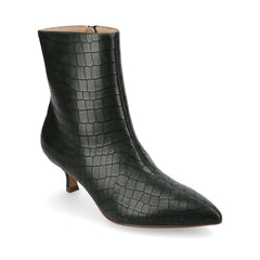 Arely Wide Calf Pointed Toe Booties in Olive Croco
