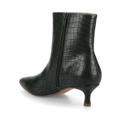 Arely Wide Calf Pointed Toe Booties in Olive Croco