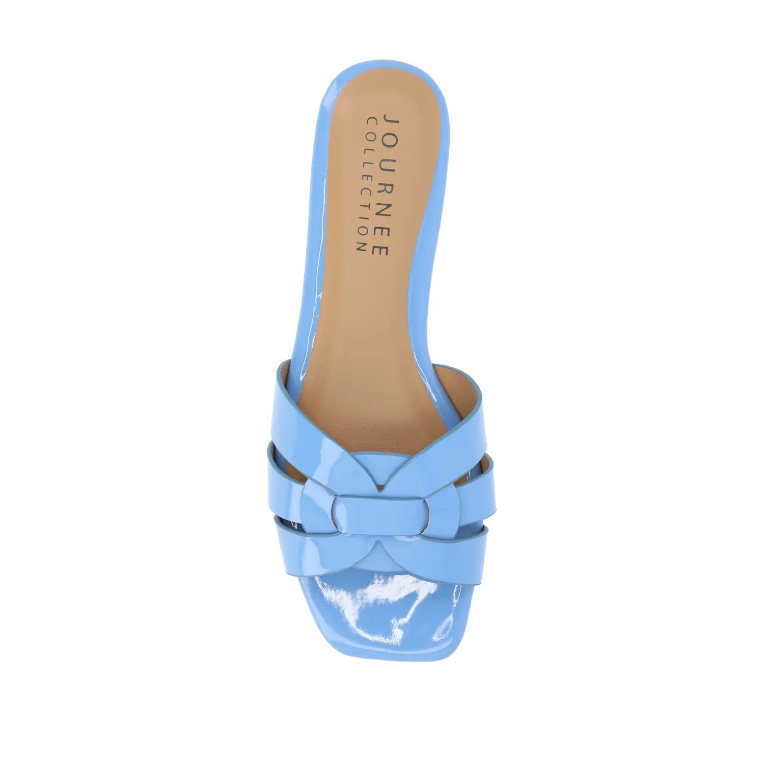 ARRINA Statement Patent Slide Sandals in Wide - Blue Patent
