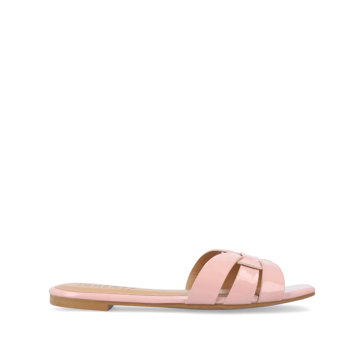 ARRINA Wide Patent Slide Sandals in Blush