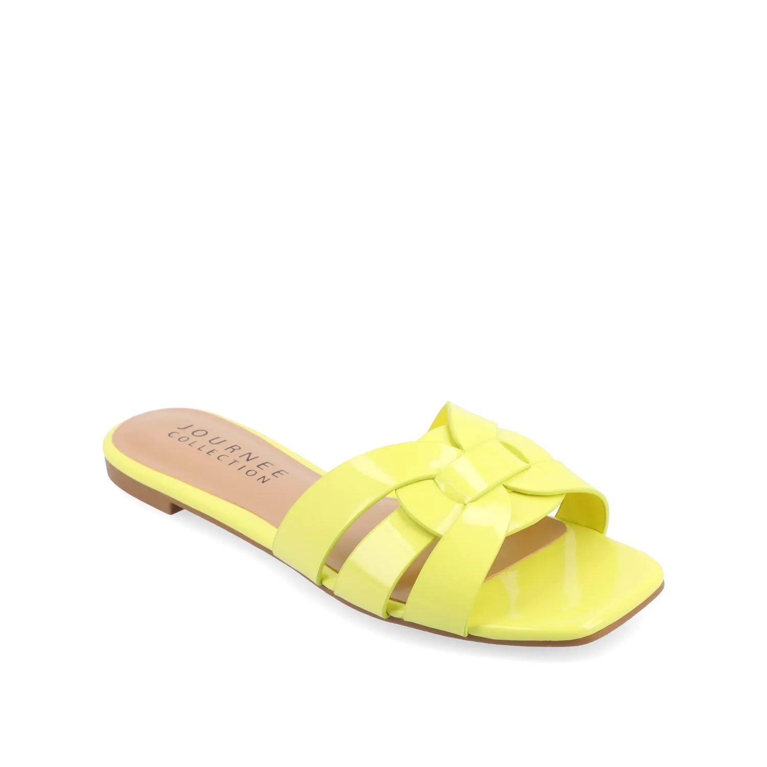 ARRINA Statement Patent Slide Sandals in Wide - Yellow Patent