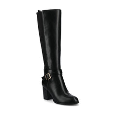 Avalonn Knee-High Wide-Calf Dress Boots in Black