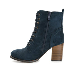 BAYLOR Wide Calf Lace-Up Booties in Navy Faux Suede