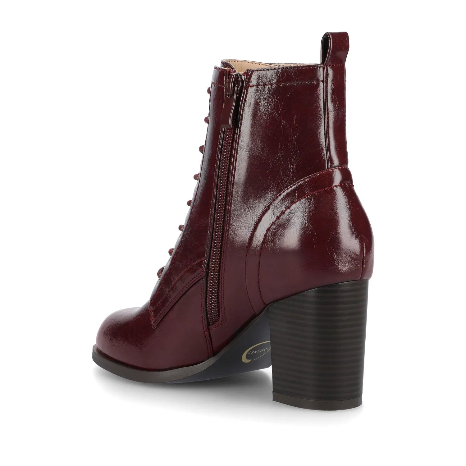 BAYLOR Wide-Calf Vegan Leather Lace-Up Booties in Oxblood Patent