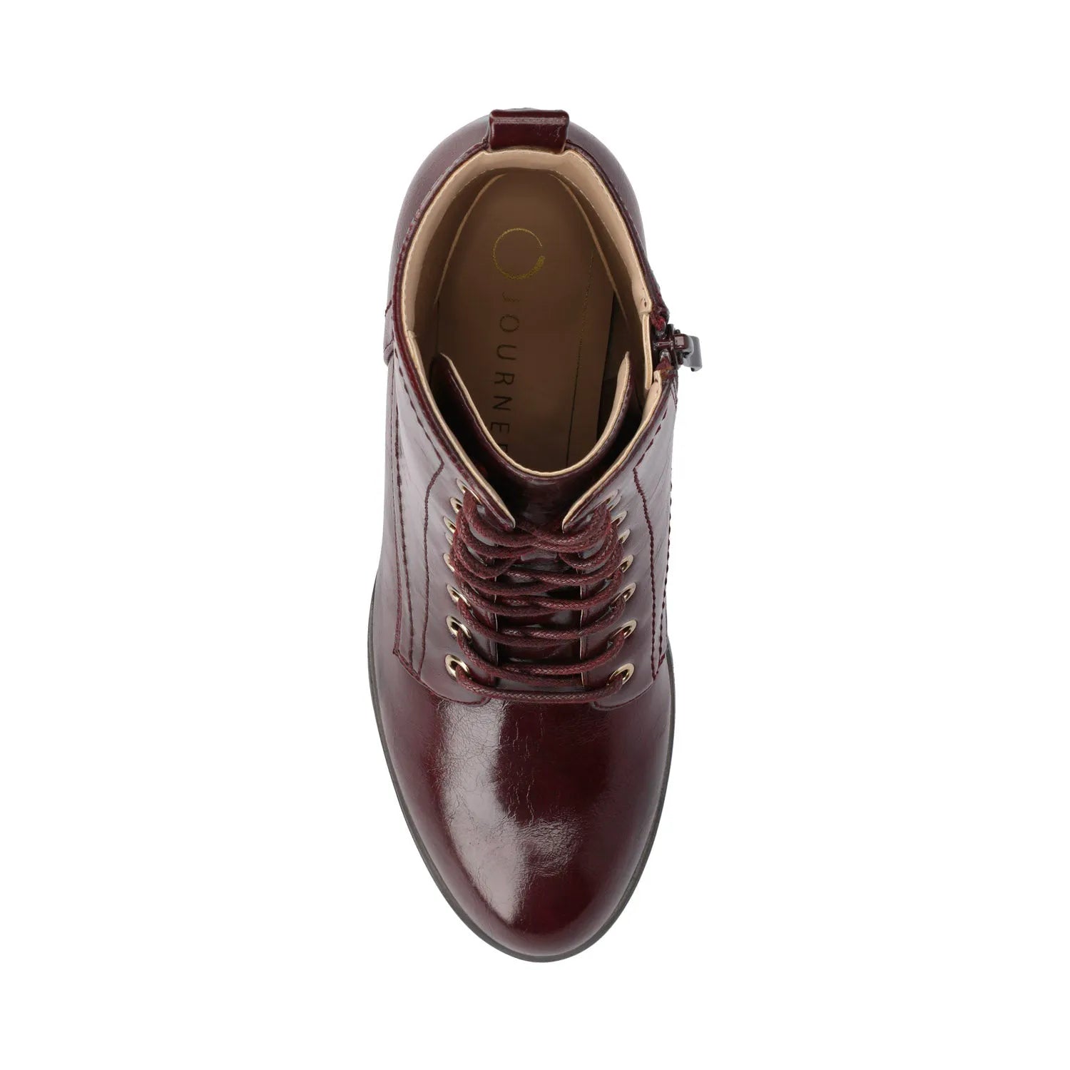 BAYLOR Wide-Calf Vegan Leather Lace-Up Booties in Oxblood Patent