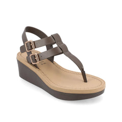 Bianca Wedge Heeled Sandals in Vegan Leather - Brown