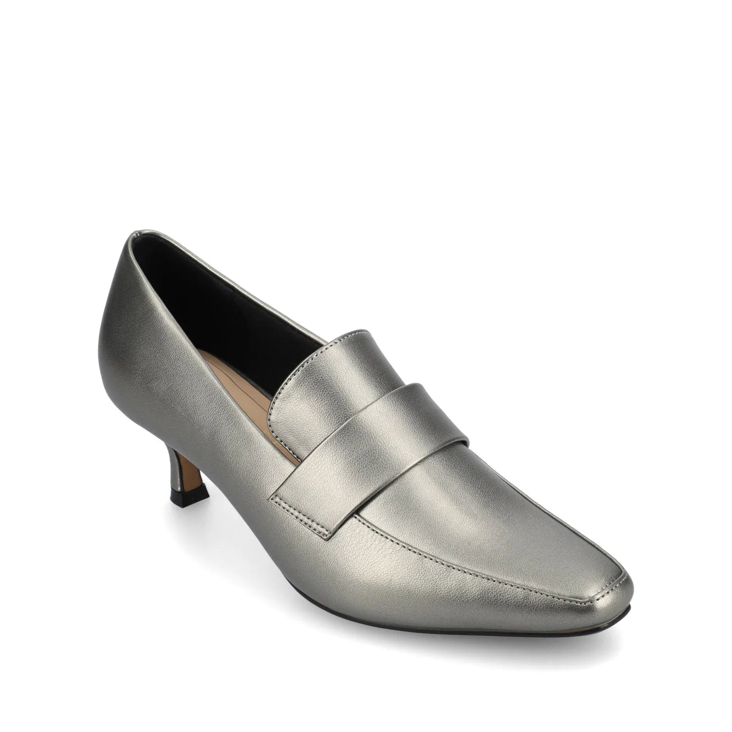 Celina Kitten Heel Loafers in Croco Statement Wide - Pewter
