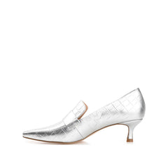 CELINA Kitten Heel Loafers in Wide - Silver Croco