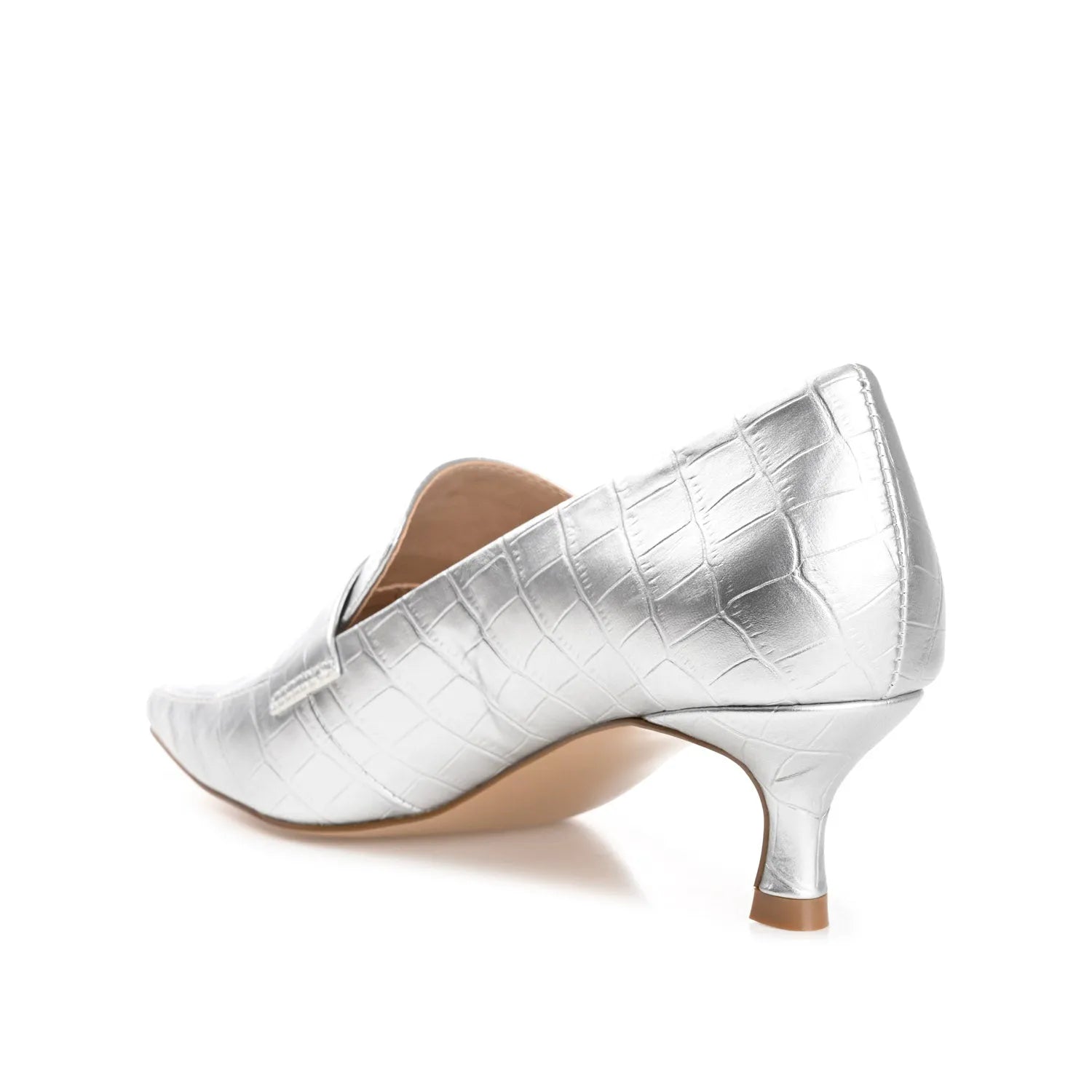 CELINA Kitten Heel Loafers in Wide - Silver Croco