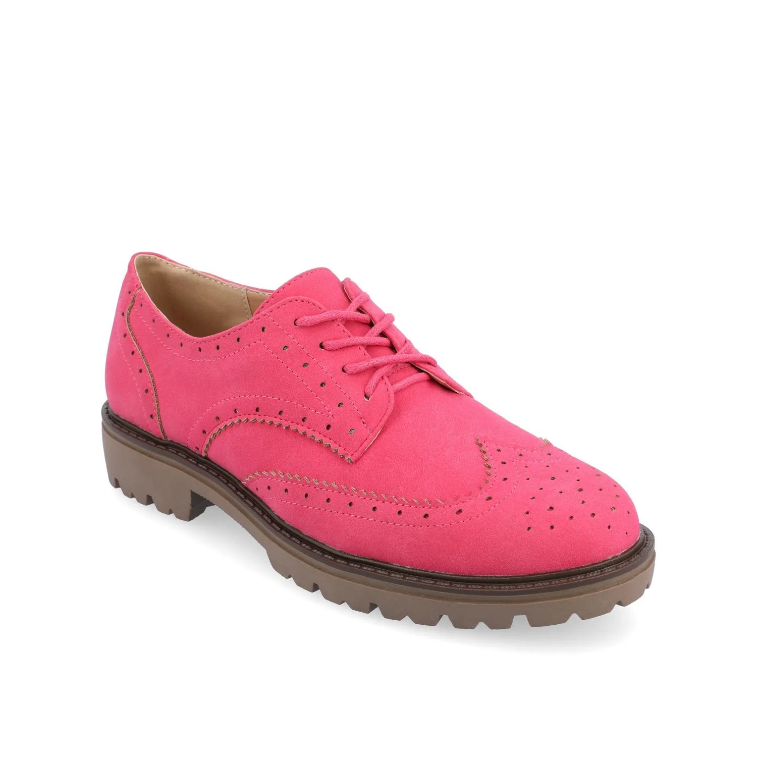 Claudiya Oxford Loafer Flat in Pink Faux Suede
