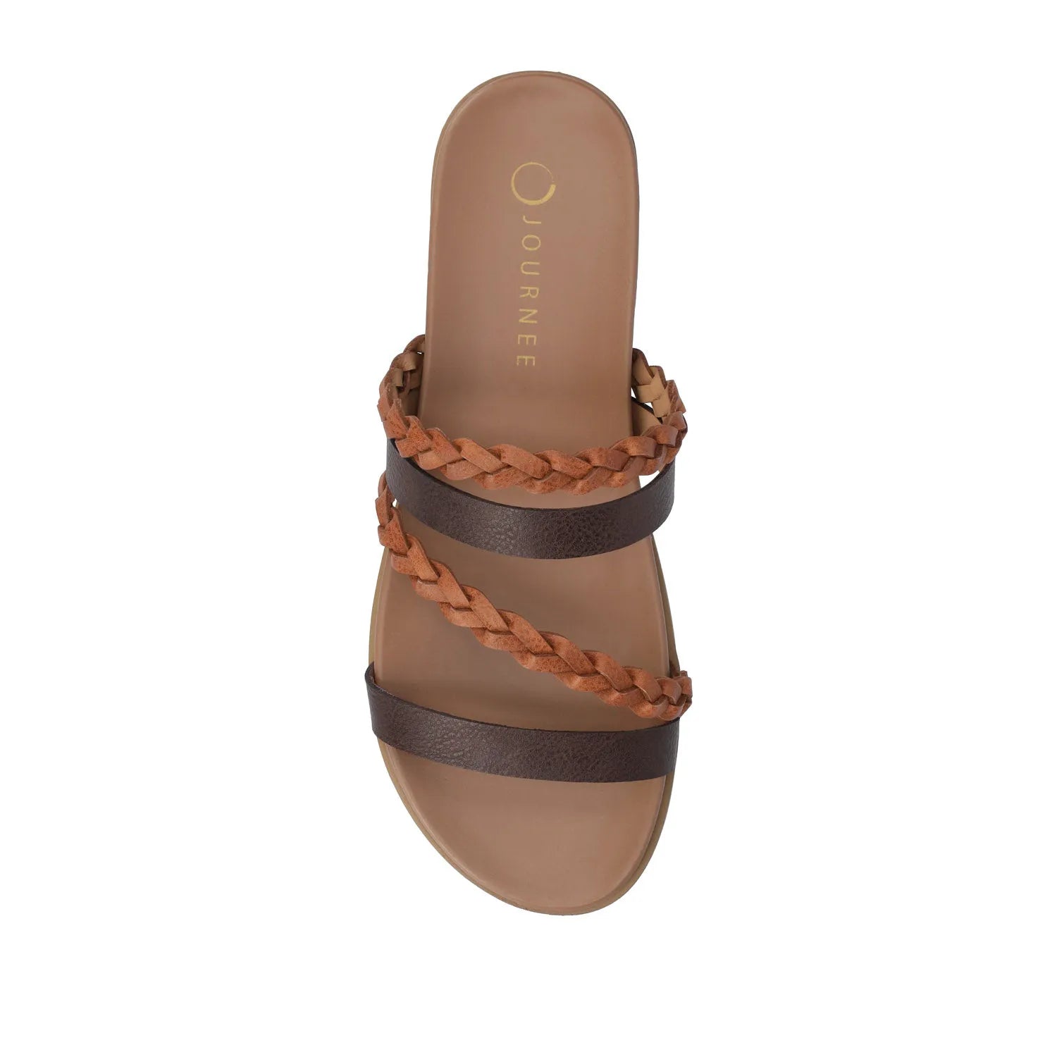 Colette Wide Slide Sandals in Cognac