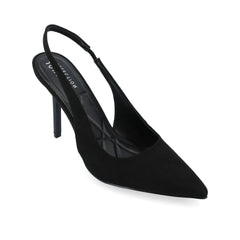 Elenney Slingback Stiletto Heels in Black Faux Suede