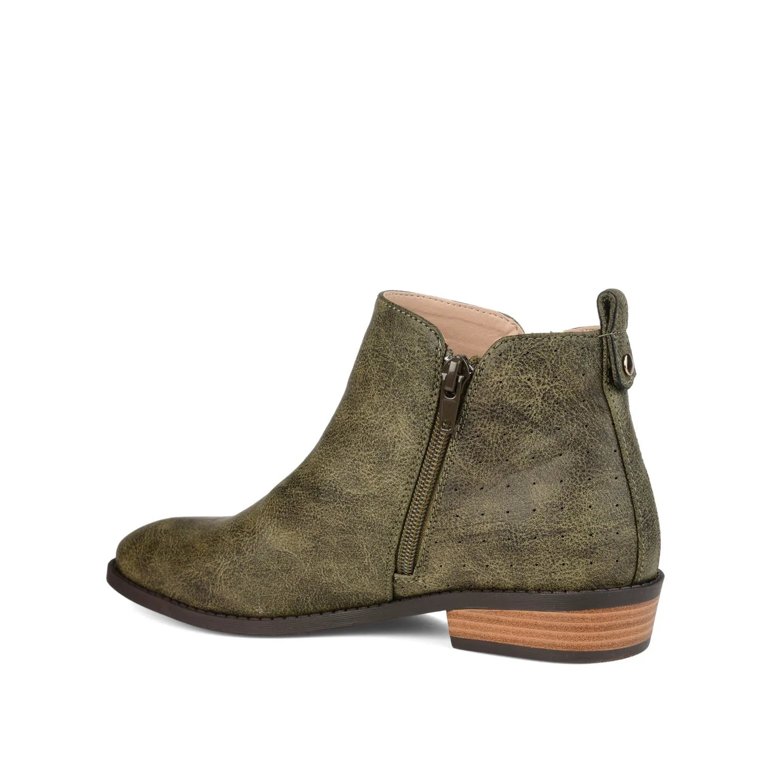 Ellis Zip-Up Bootie in Vegan Leather - Olive