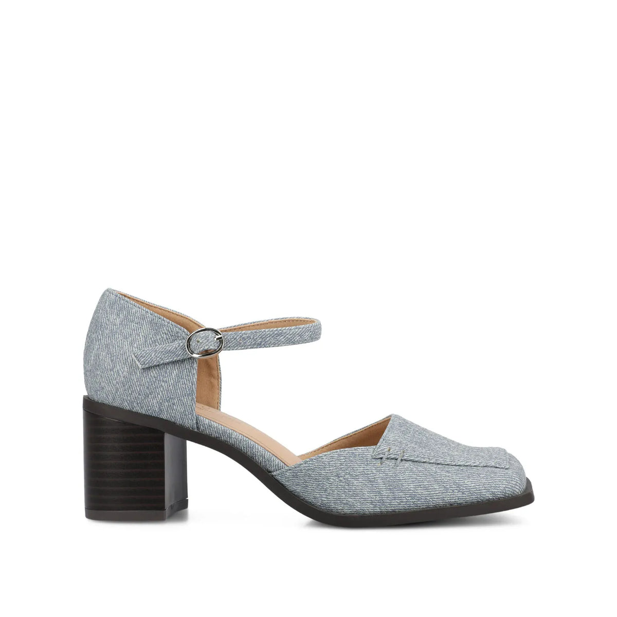 Evangeline D'Orsay Heels in Vegan Leather - Denim