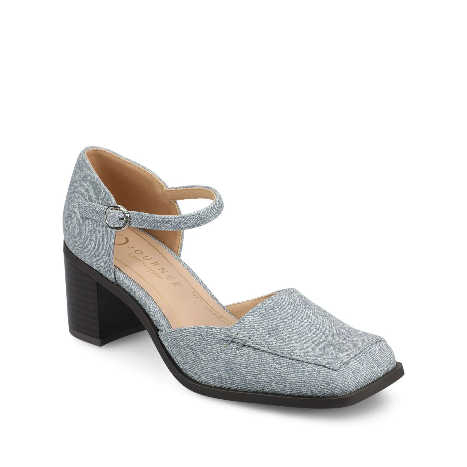 Evangeline D'Orsay Heels in Vegan Leather - Denim