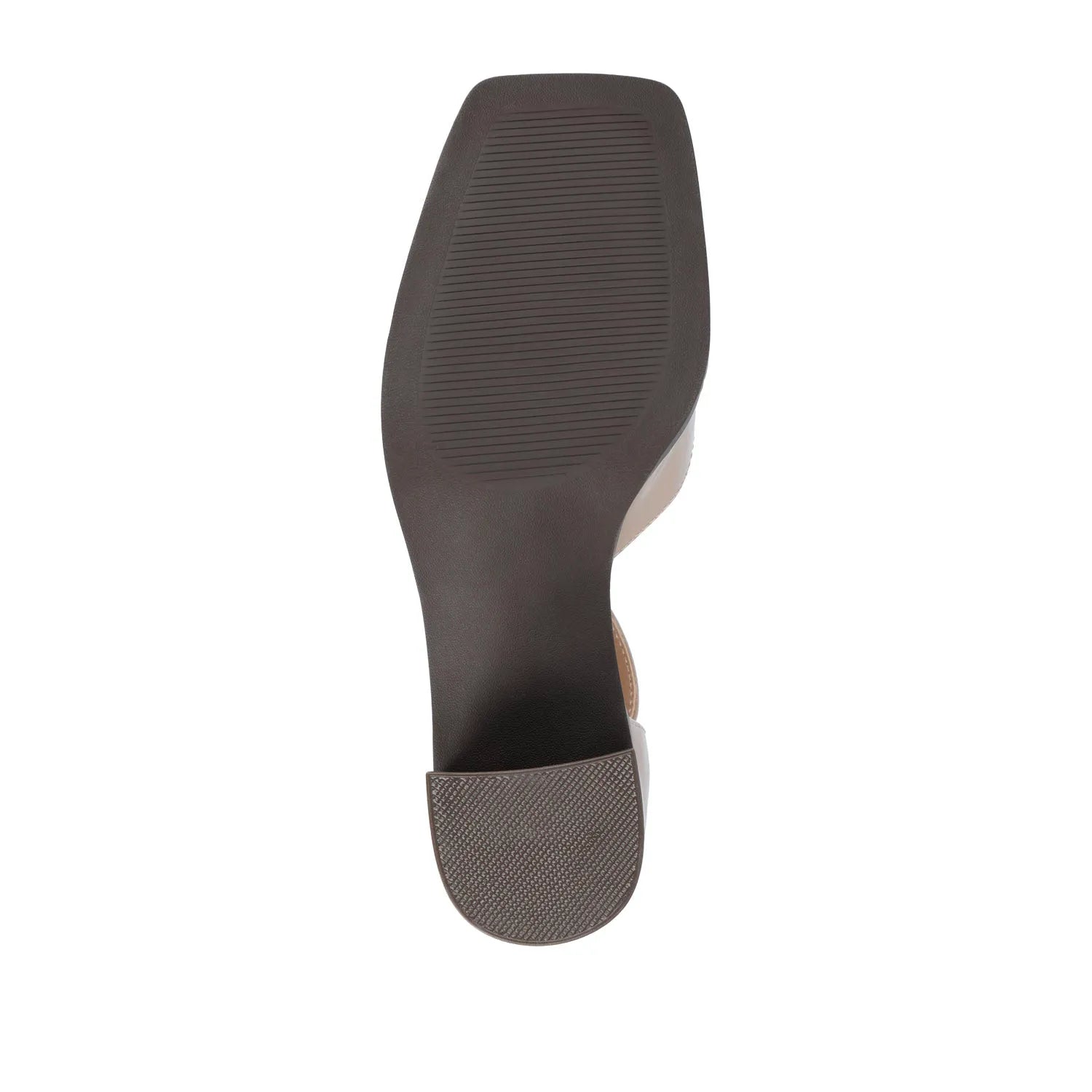 Evangeline Block Heels in Patent Taupe by D'Orsay