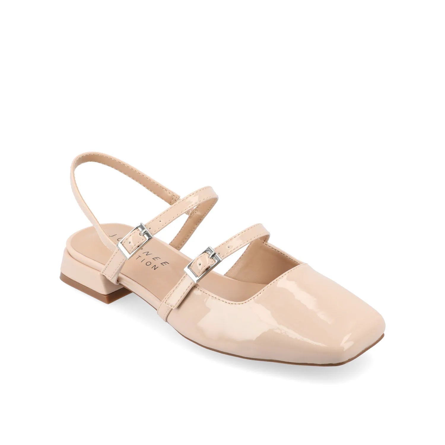 GRETCHENN Heeled Flats in Patent, Wide Fit - Beige