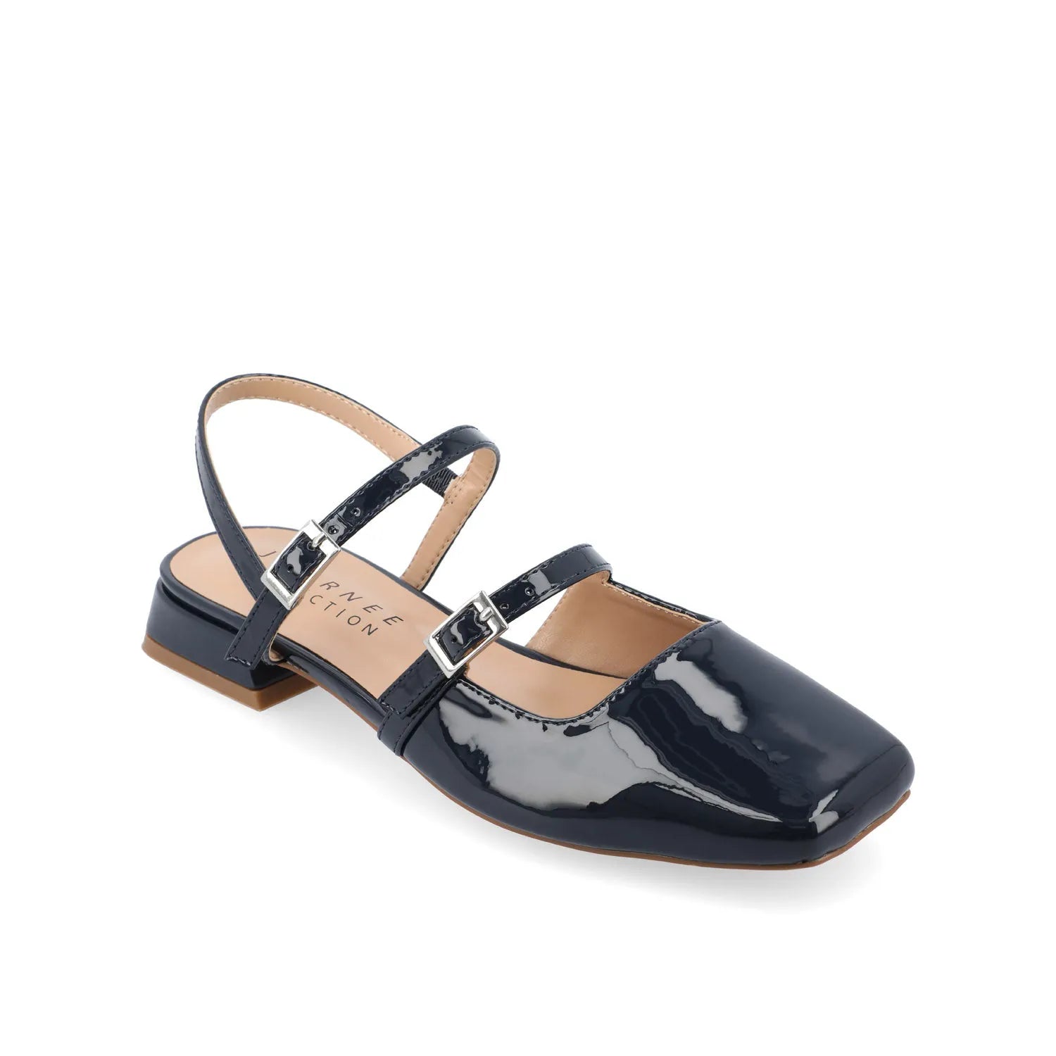 GRETCHENN Heeled Flats in Patent Wide - Navy Nubuck