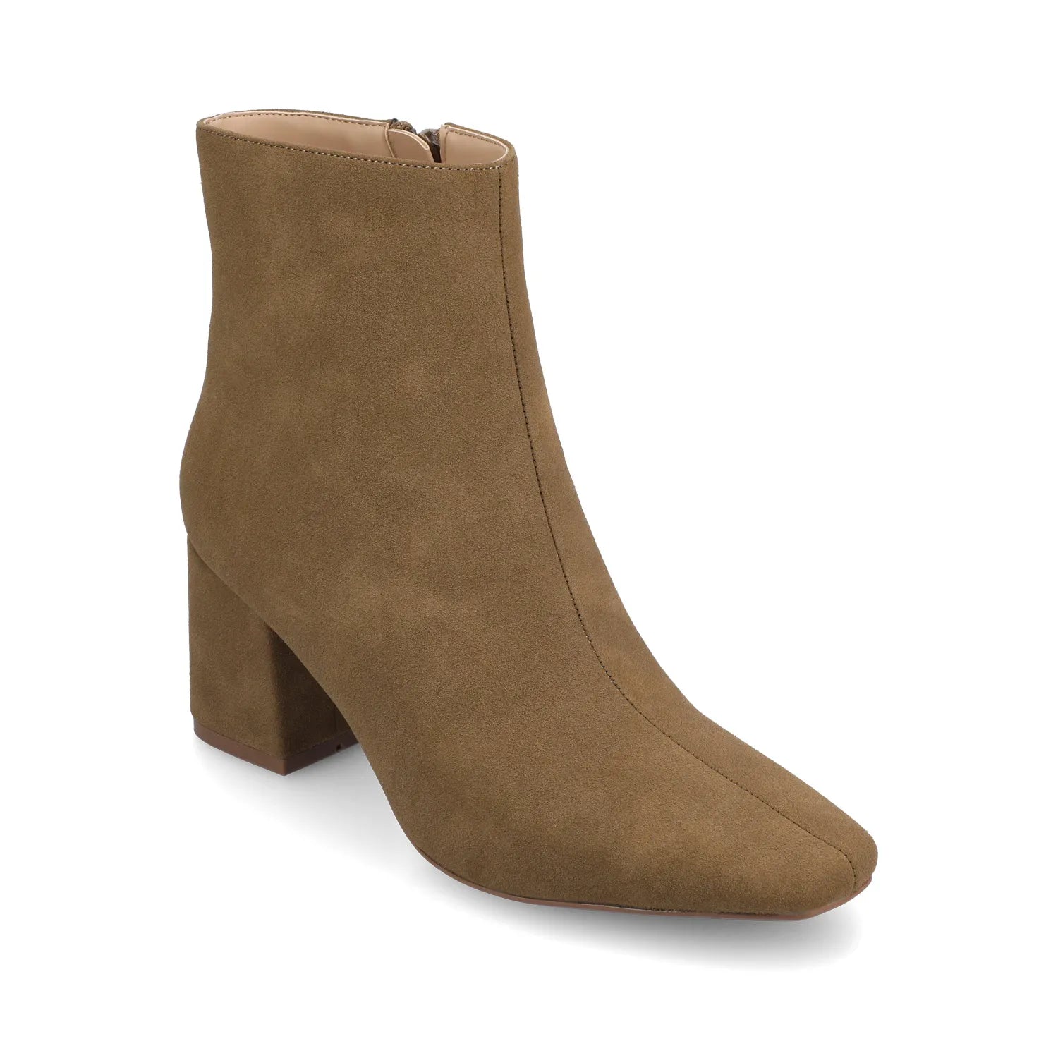 HAYLINN Square Toe Booties in Taupe Suede