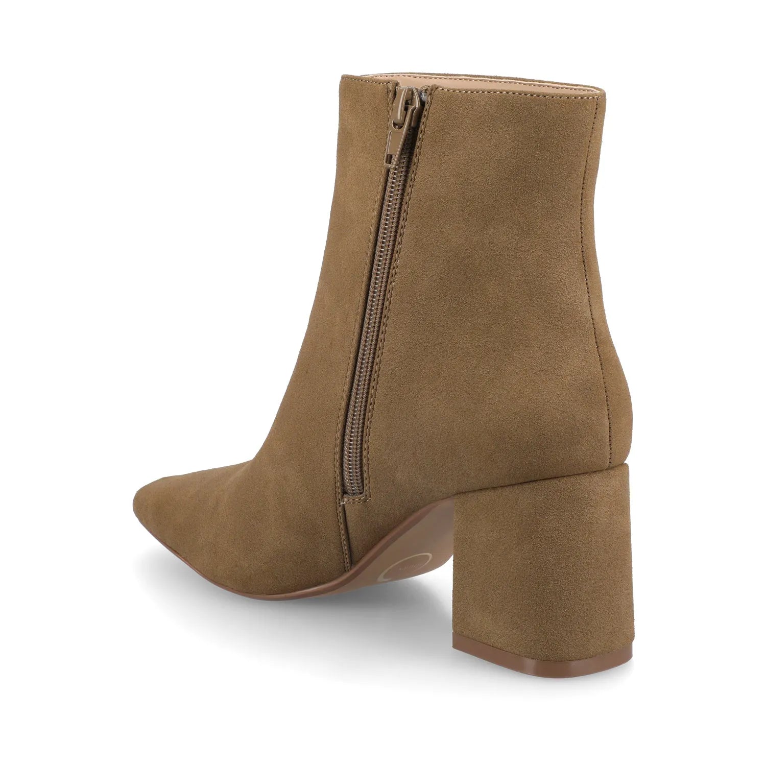 HAYLINN Square Toe Booties in Taupe Suede