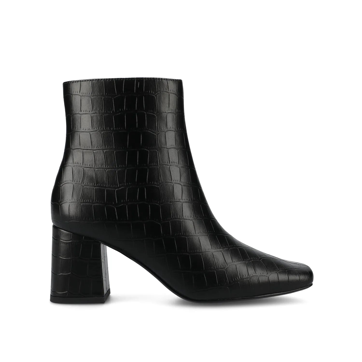 HAYLINN Square Toe Booties in Vegan Leather - Black Croco