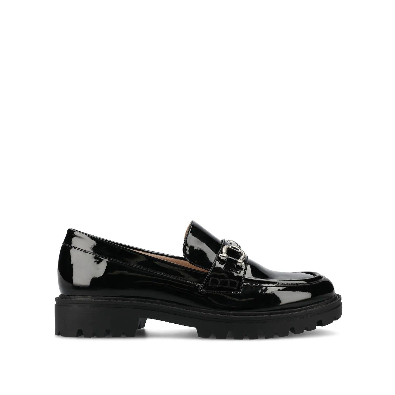 JESSAMEY Horse Bit Loafer Flats in Black Patent Leather