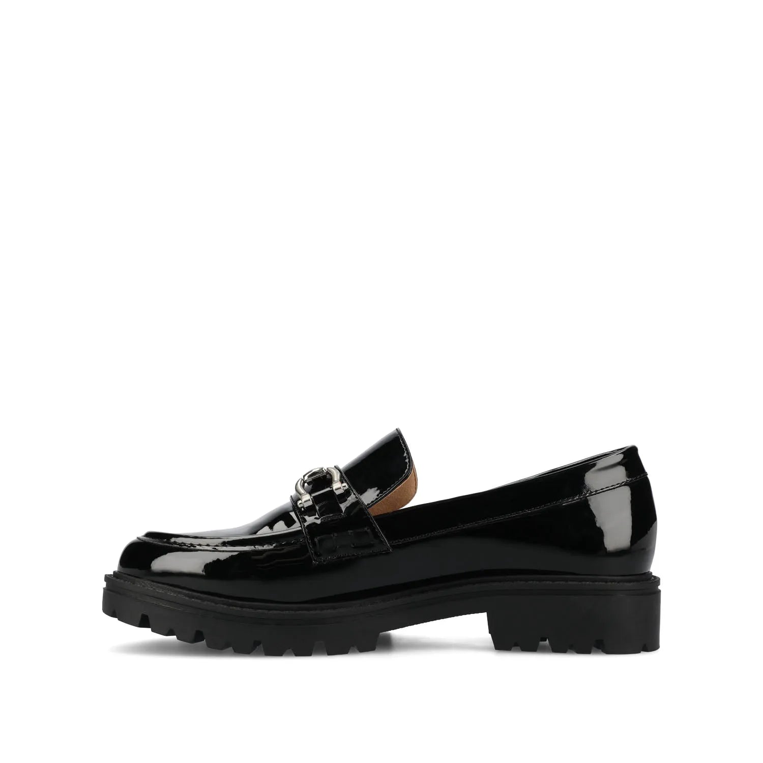 JESSAMEY Horse Bit Loafer Flats in Black Patent Leather