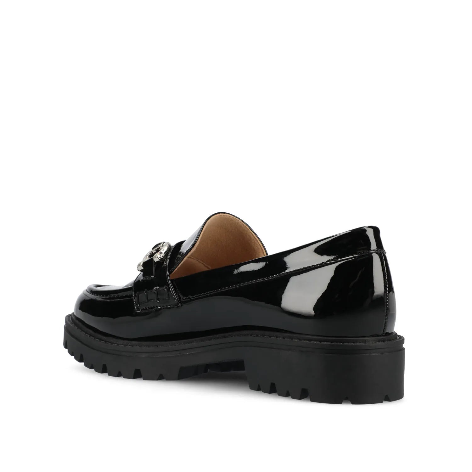 JESSAMEY Horse Bit Loafer Flats in Black Patent Leather