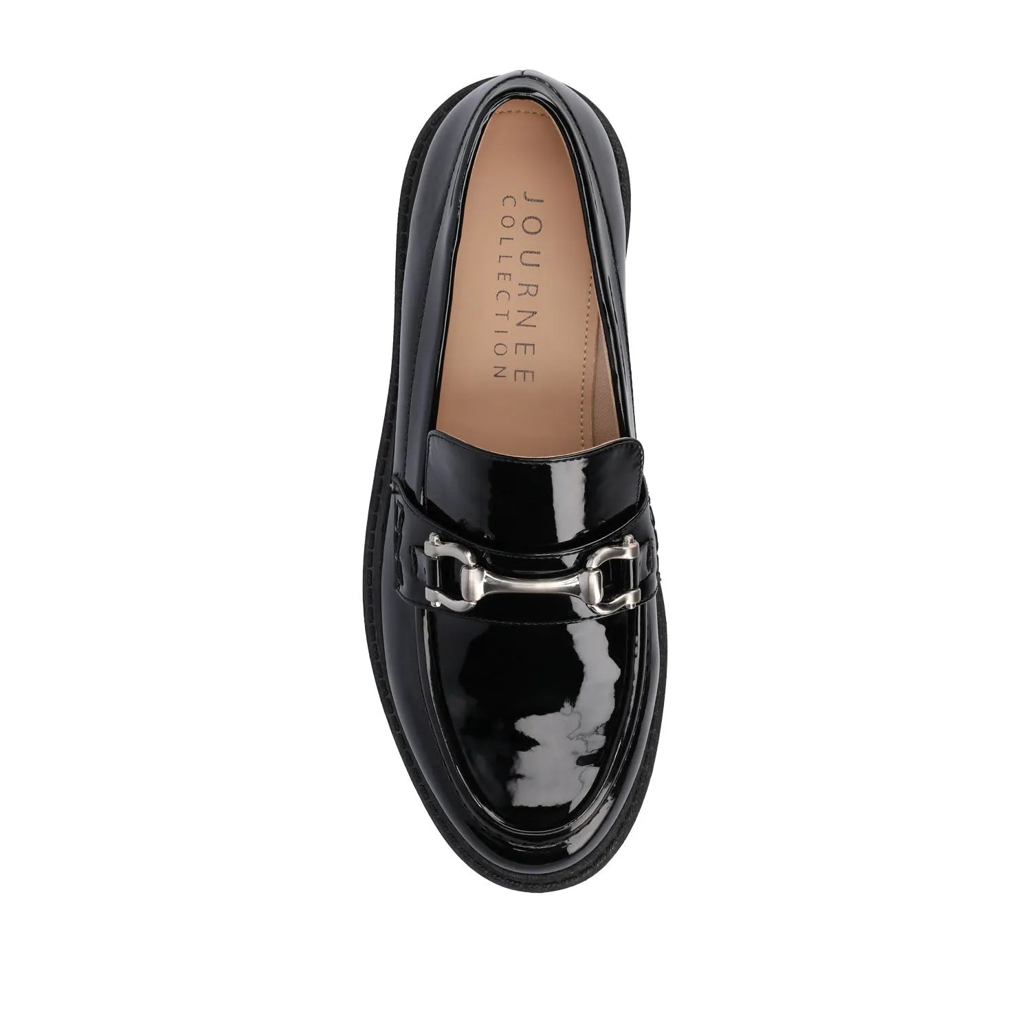 JESSAMEY Horse Bit Loafer Flats in Black Patent Leather