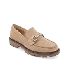 JESSAMEY Horse Bit Loafer Flats in Taupe Suede