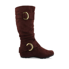 Jester Knee-High Boots in Brown Faux Suede