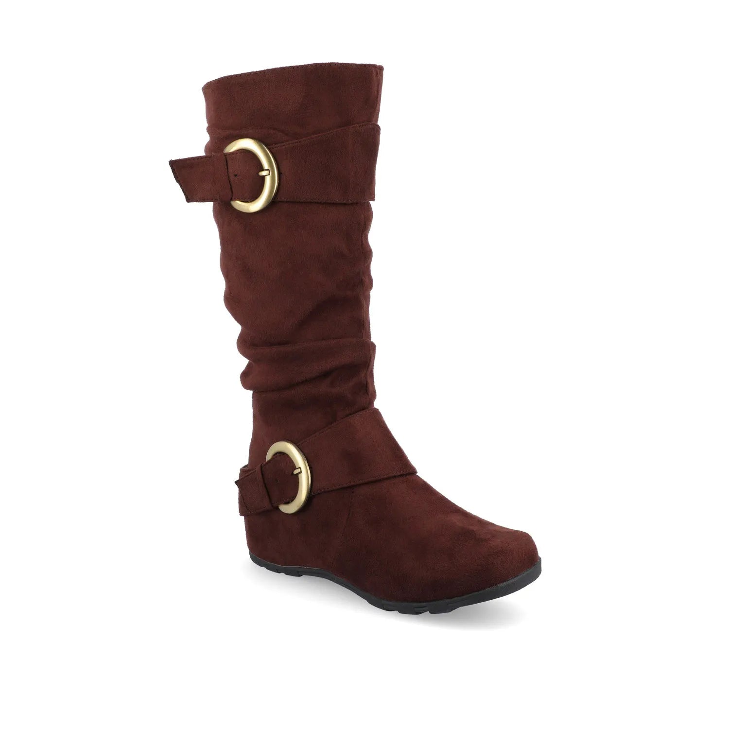 Jester Knee-High Boots for Wide Calves in Brown Faux Suede