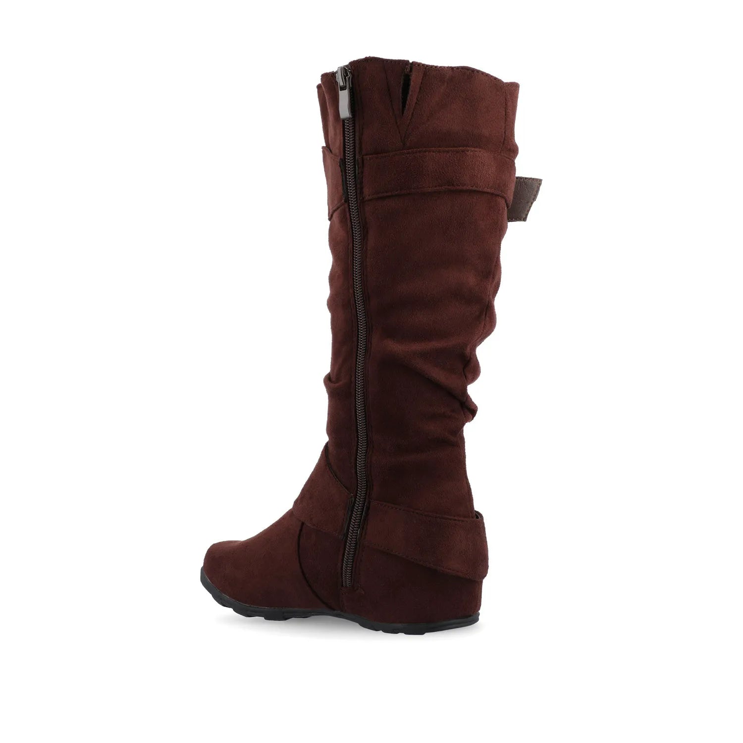 Jester Knee-High Boots for Wide Calves in Brown Faux Suede